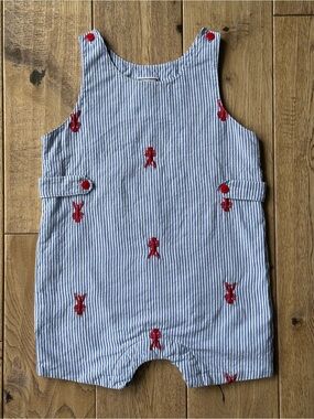 Cotton Kids Embroidered Lobsters Striped Shortall size 18 Months